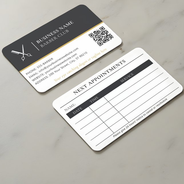 Barber Hair Salon Scissors Black Gold Ernennung Visitenkarte (Von Creator hochgeladen)