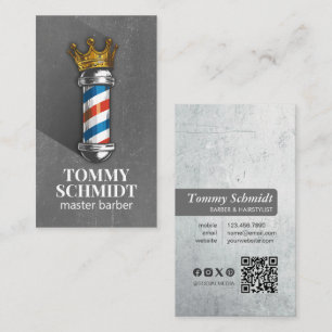 Barber Hair Shop Royal Crown Barber Pole QR Code Visitenkarte