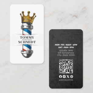 Barber Hair Shop Royal Crown Barber Pole QR Code Visitenkarte
