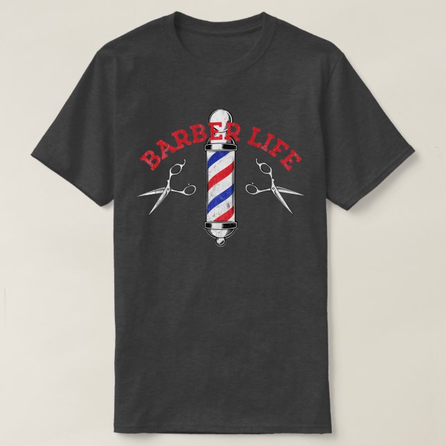 Barber Life Salon Haartrockner erschüttert Schere T-Shirt (Design vorne)