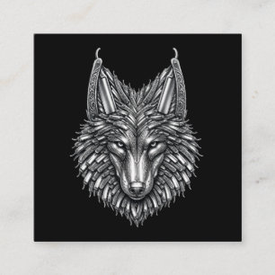 Barber-Logo Metall-Rasiermesser Wolf  Friseursalon Quadratische Visitenkarte