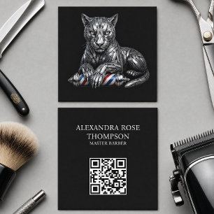 Barber-Logo Metall Silber Rasiermesser Panther Bar Quadratische Visitenkarte