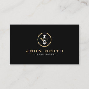 Barber-Logo mit geradem Rasiermesser und Barber Po Visitenkarte