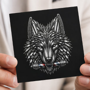 Barber-Logo Silber-Metall-Rasiermesser Wolf  Barbe Quadratische Visitenkarte