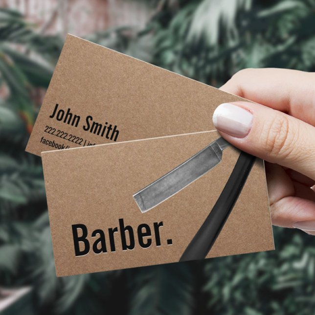 Barber Minimalistisch Barbershop Rustic Kraft Visitenkarte (Von Creator hochgeladen)
