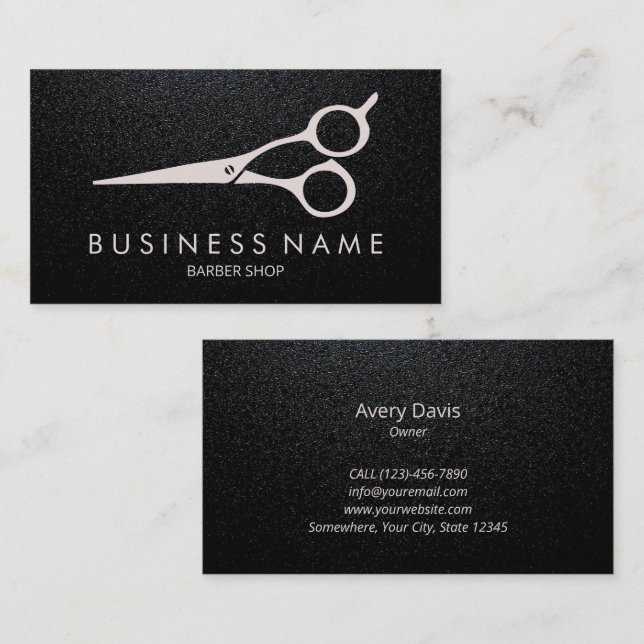 Barber Modern Matte Black Hair Stylist Scheren Visitenkarte (Vorne/Hinten)