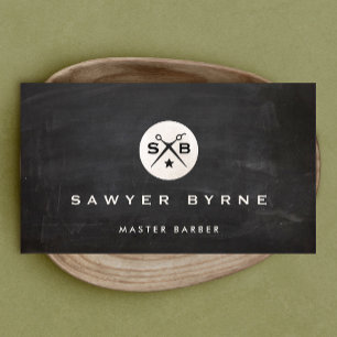 Barber Monogram Scissors Black Barbershop Visitenkarte