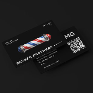 Barber Pole Black Red White Blue Barbershop Visitenkarte