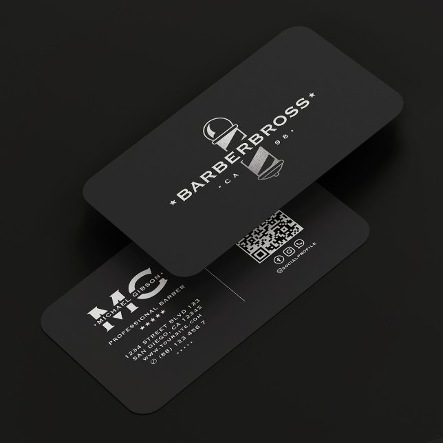 Barber Pole Elegant Black Silver Barbershop Visitenkarte (Barber Pole Elegant Black Silver Barbershop Business Card
)