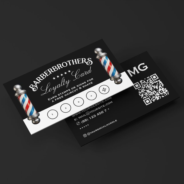 Barber Pole Elegante Schwarze Loyalität Prämie Visitenkarte (Barber Pole Elegant Black Loyalty Reward Business Card
)