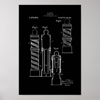 Barber Pole Illustration Black Art Patent Print Poster
