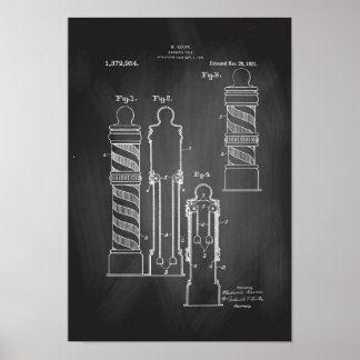 Barber Pole Illustration Chalkboard Patentdruck Poster