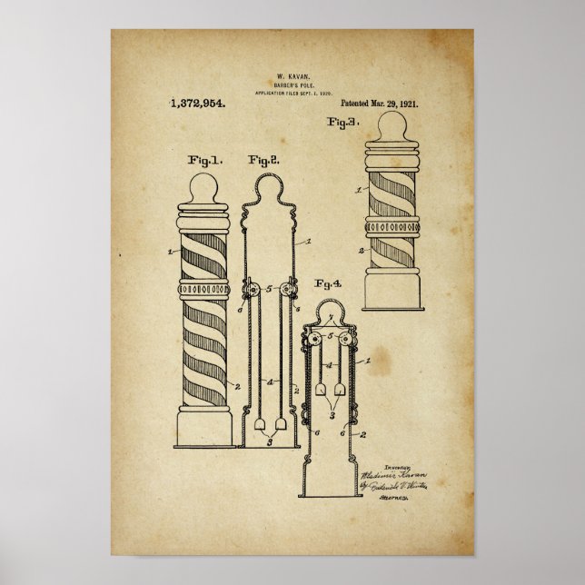 Barber Pole Illustration Old Look Patentdruck Poster (Vorne)
