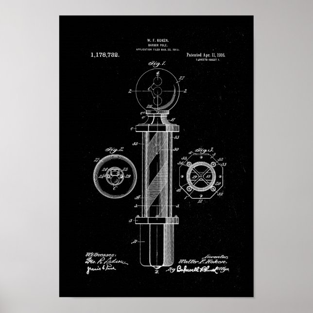 Barber Pole Illustrationen Patent Print Poster (Vorne)