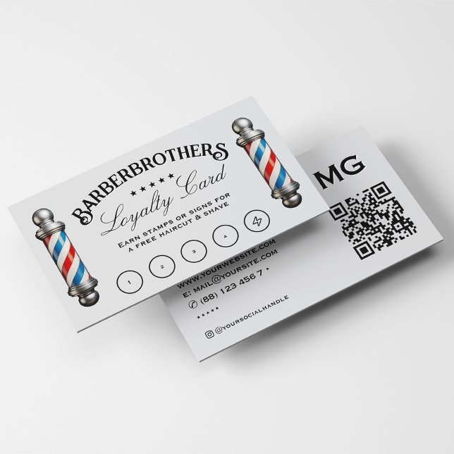 Barber Pole San Giorgio Visitenkarte (Barber Pole Light Grey Elegant Loyalty Reward Business Card
)