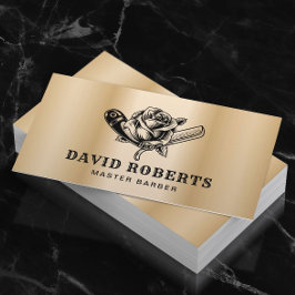 Barber Razor & Rose Logo Barbershop Gold Haar Visitenkarte