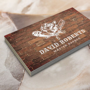 Barber Razor & Rose Logo Barbershop Red Brick Hair Visitenkarte
