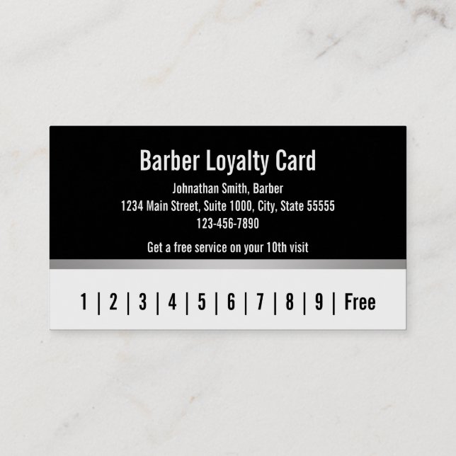 Barber Schwarz-weiß Silver Customer Loyalty Card Visitenkarte (Rückseite)