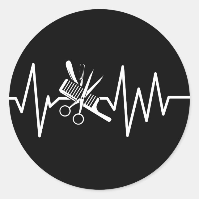 Barber Shop - Barber Scissors Comb Heartbeat Class Runder Aufkleber (Vorderseite)