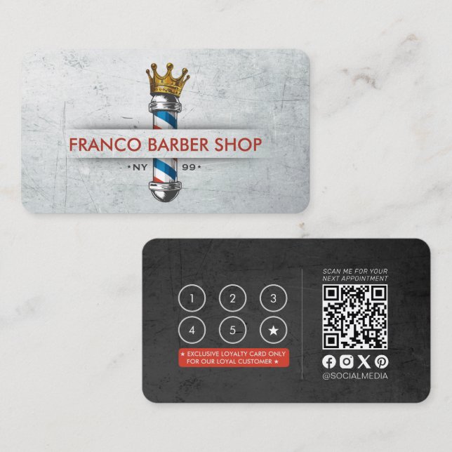 Barber Shop Crown Barber Pole Friseur Salon Loyali Visitenkarte (Vorne/Hinten)