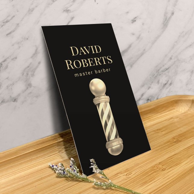 Barber Shop Gold Barber Pole Barbershop Haar Visitenkarte (Von Creator hochgeladen)