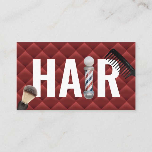 Barber Shop Luxury Red & Gold Friseur Visitenkarte (Vorderseite)