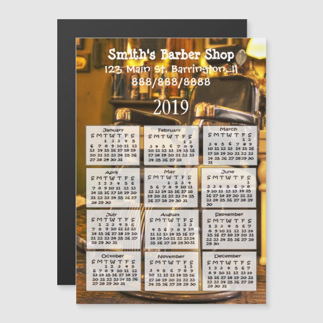 Barber Shop Mini Calendrier Magnet 2019 (Devant / Derrière)