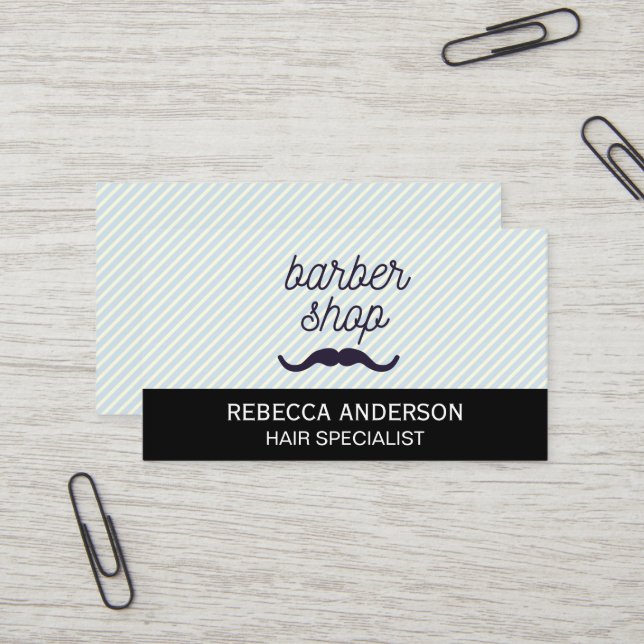 Barber Shop Mustache | Hintergrund der Streifen Visitenkarte (Vorderseite/Rückseite Beispiel)