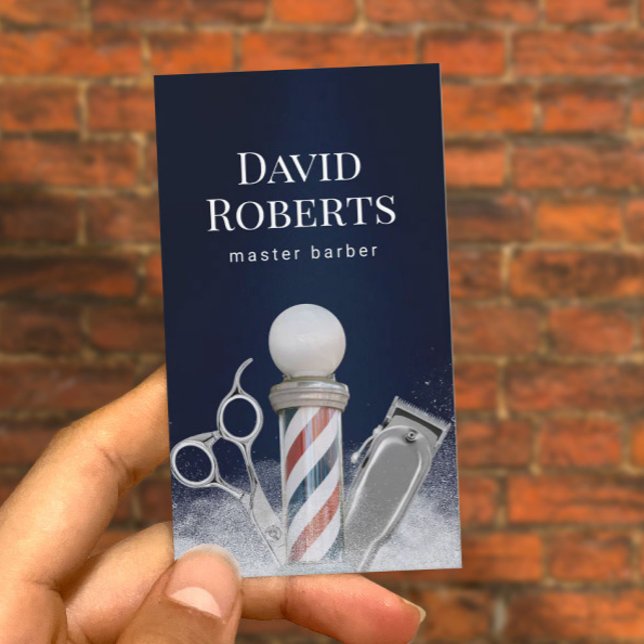 Barber Shop Navy Blue Beruflich Barbershop Visitenkarte (Von Creator hochgeladen)