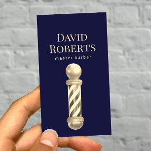Barber Shop Navy Gold Barber Pole Barbershop Hair Visitenkarte