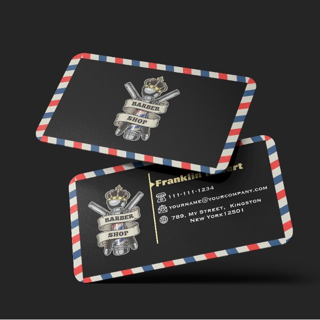 Barber Shop Professional Blue & Red Stripes Custom Visitenkarte (Von Creator hochgeladen)