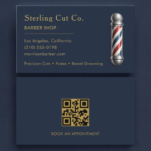 Barber Shop QR-Code Navy Blau Visitenkarte