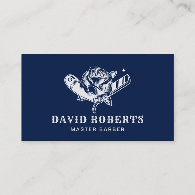 Barber Shop Razor & Rose Logo Barbershop Marine Visitenkarte (Vorderseite)