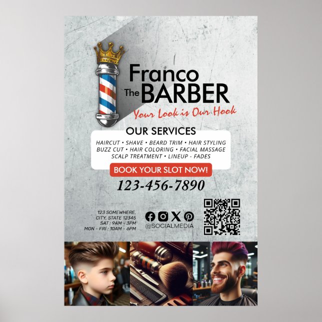 Barber Shop Royal Crown Barber Pole Friseur Salon  Poster (Vorne)