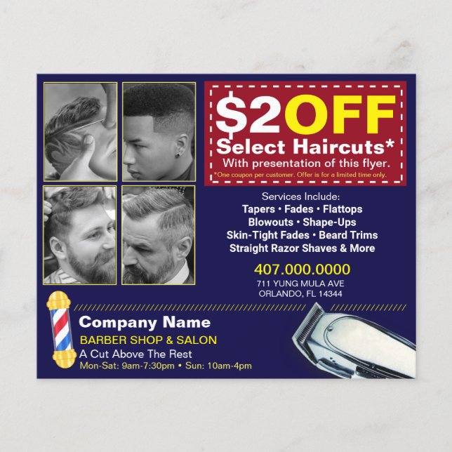 Barber Shop & Salon Individuell anpassbare Couponv Flyer (Vorne)