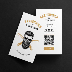Barber Shop Totenkopf & Rasiermesser Friseur Weiß  Visitenkarte