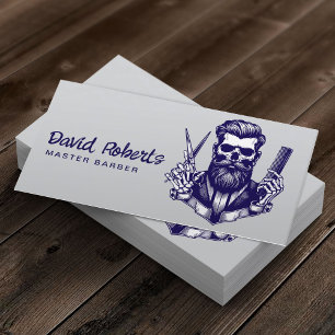 Barber Skull Barbershop Navy Blue Hair Stylist Visitenkarte