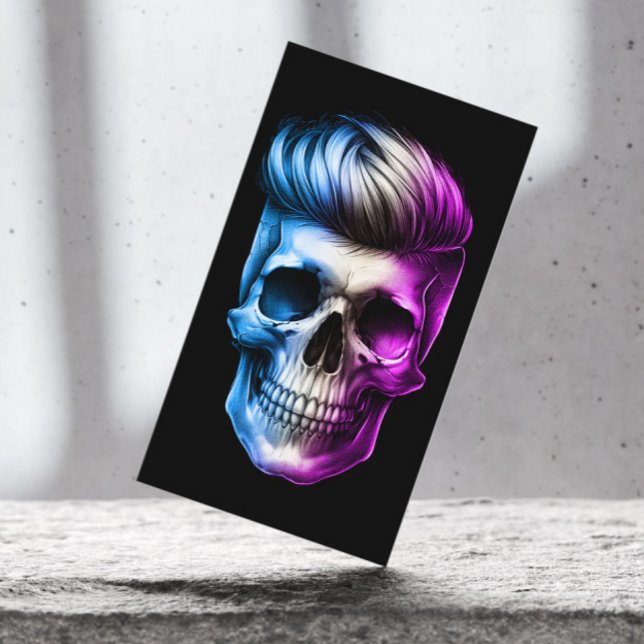 Barber Skull Modern Hair Stylist Barbershop Schwar Visitenkarte (Von Creator hochgeladen)