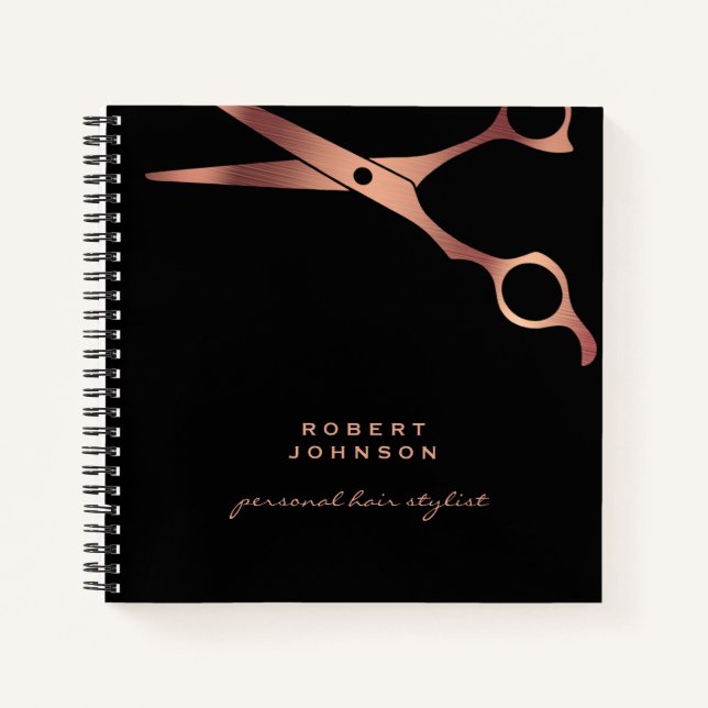 Barber Stylist Luxury Black Copper Schere Notizbuch (Vorderseite)