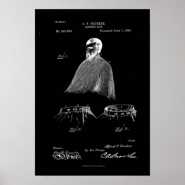 Barber's Cape Antique Patent Poster Black (Vorne)