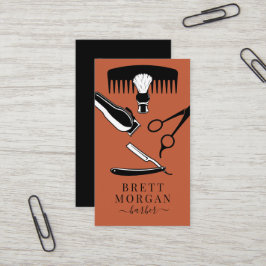 Barber's Tools Orange Black Barber Business Card Visitenkarte
