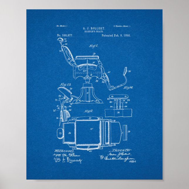 Barbersche Chair Patent - Blueprint Poster (Vorne)