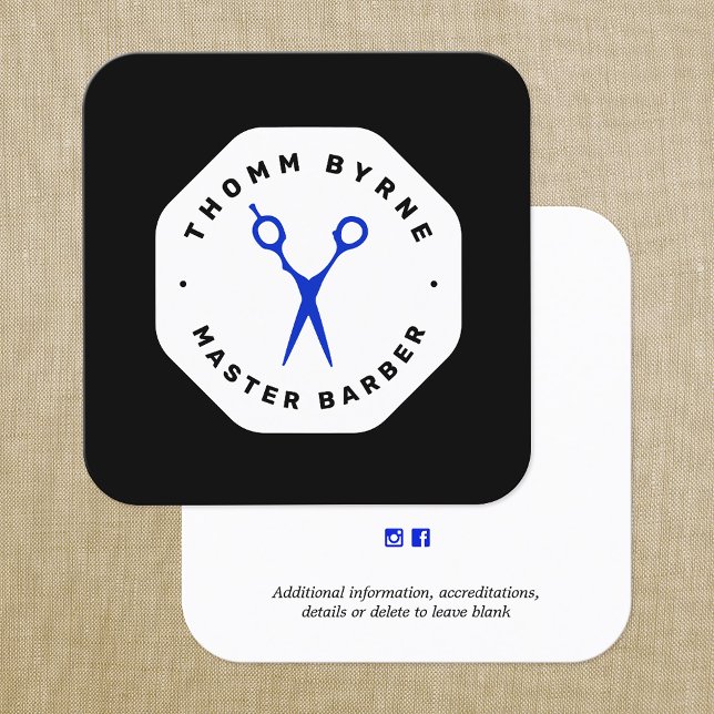 Barberschere Black Emblem Square Business Card Quadratische Visitenkarte (Von Creator hochgeladen)