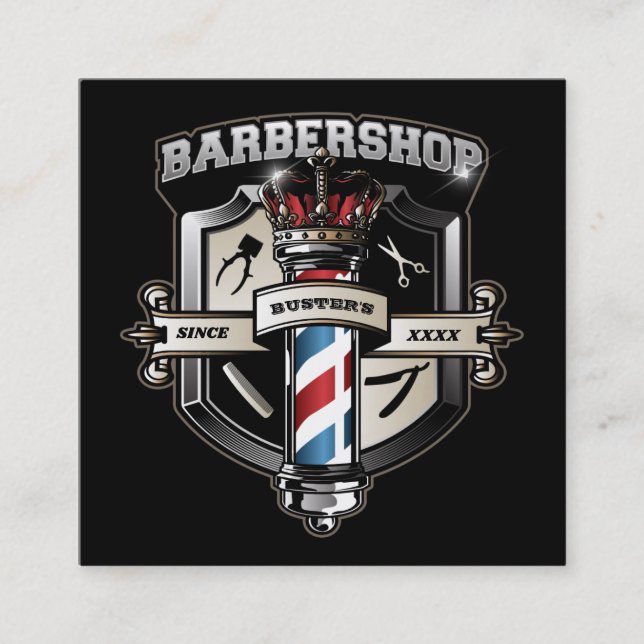 Barbershandel Schild und Krone Quadratische Visitenkarte (Vorderseite)