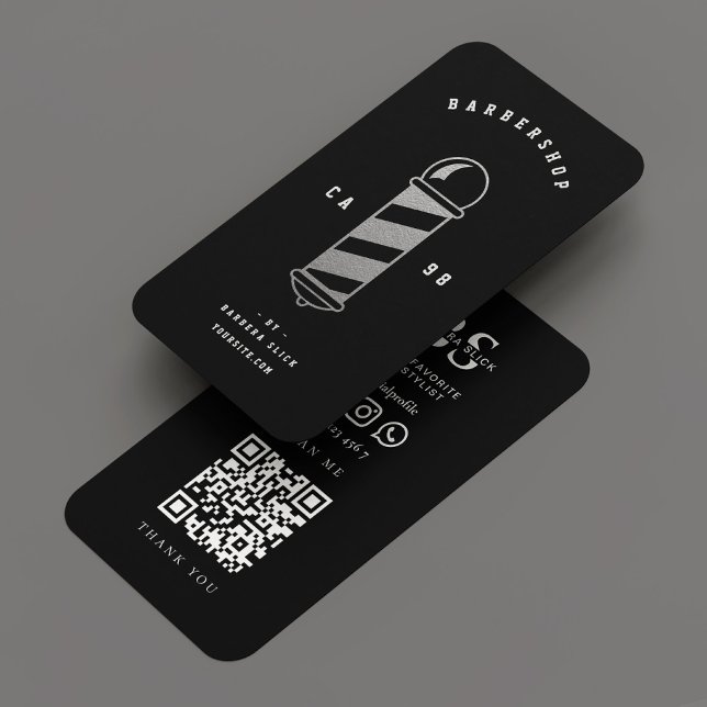 Barbershop Barber Classic Black Silver Pole Visitenkarte (Barbershop Barber Classic Black Silver Pole Business Card
)