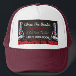 Barbershop Barber Pol und Clippers Trucker Hat Truckerkappe<br><div class="desc">Dies ist ein KUNDENBAR Friseur/Friseur-LKWs Hutdesign. Das Design wird durch die Farben Blau und Rot des Barbershops repräsentiert. Alle Kunstwerke wurden von Dale Arthur von whizcreations.net erstellt und illustriert.</div>
