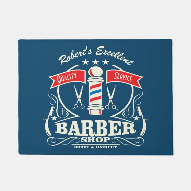 Barbershop Barber Stylist Blue Fußmatte (Vorderseite)