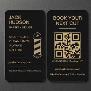 Barbershop Black Gold Barber Haaircut QR Code Visitenkarte