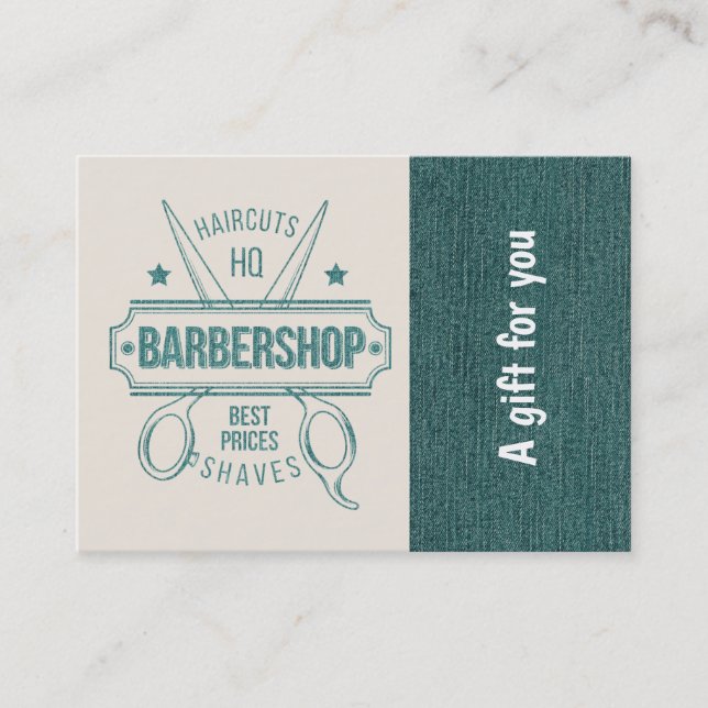 Barbershop Blue Jeans Textur Geschenkgutschein Rabattkarte (Vorderseite)