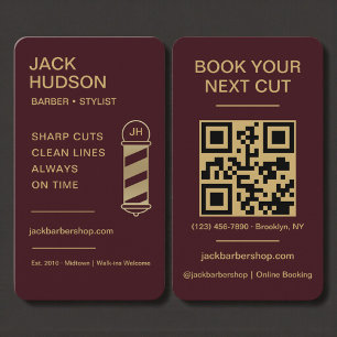 Barbershop Burgund Gold Friseur Haarschnitt QR Cod Visitenkarte
